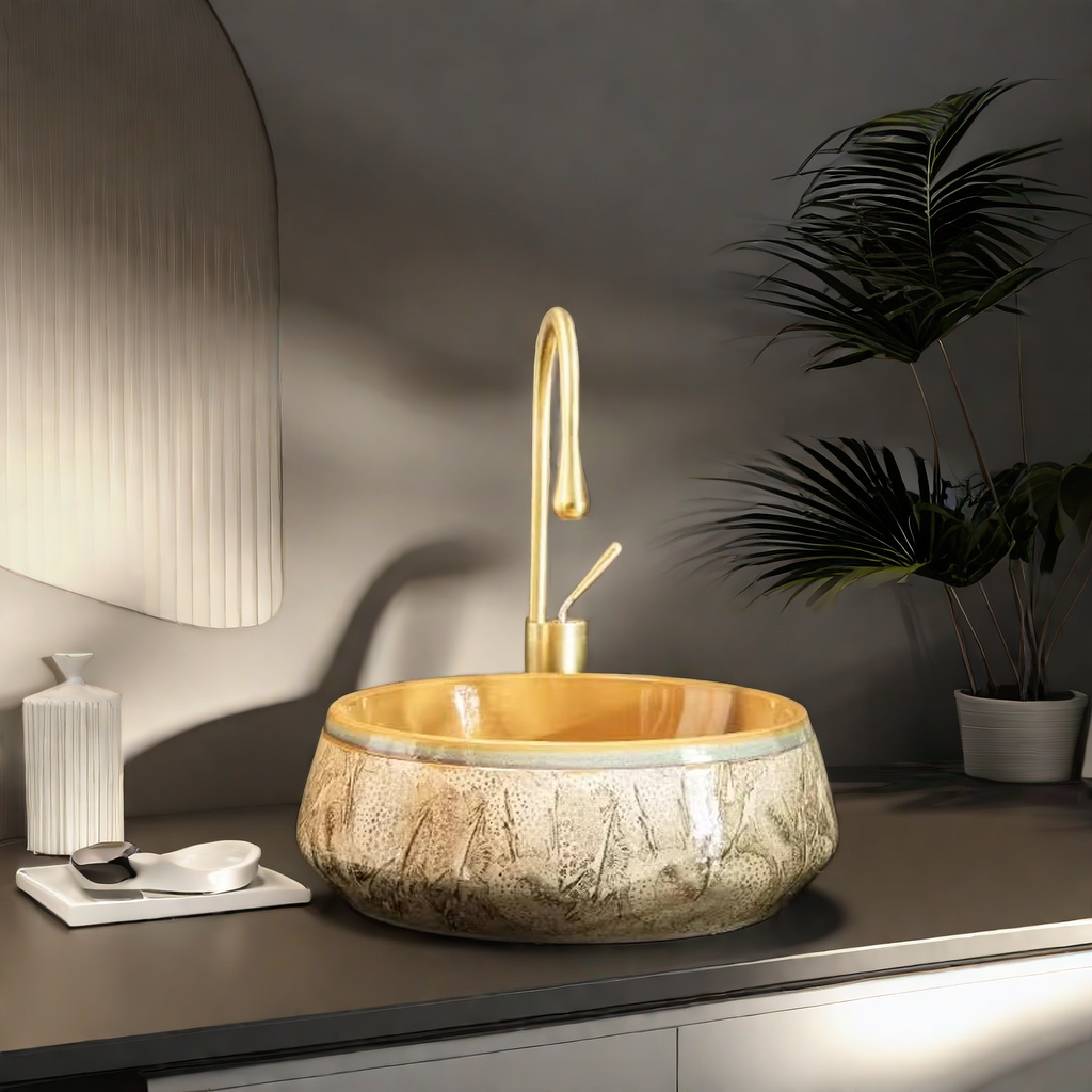 黄色圆形台上盆洗手盆小尺寸