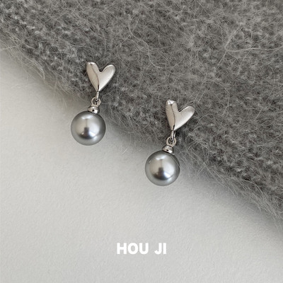 爱心珍珠灰色吊坠蚊香盘耳夹