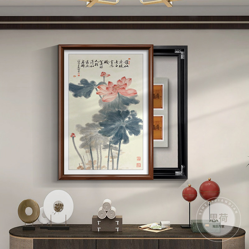 新中式实木电表箱装饰画餐厅竖版配电箱挂画电匣电源总开关遮挡盒