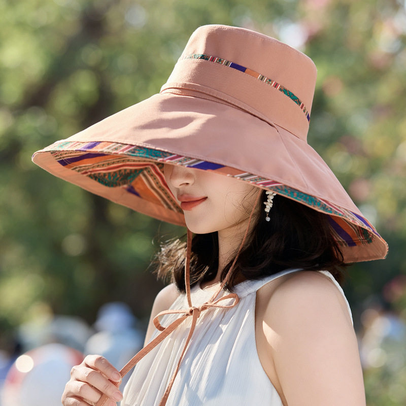 夏季新款帽子女民族风超大帽檐渔夫帽夏天遮阳防晒防紫外线