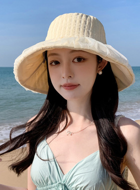 夏天帽子女款防晒太阳帽夏天甜美网纱防紫外线渔夫帽大帽檐