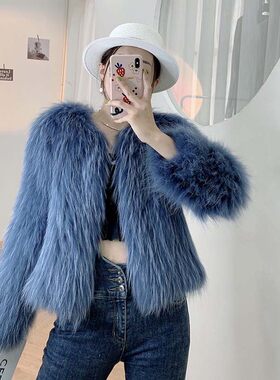 新款冬季貉子毛编织皮草中长款网红V领真狐狸毛年轻女外套