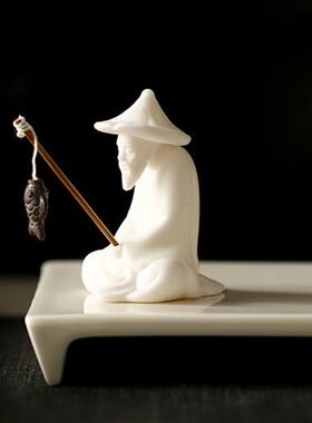 创意人物渔翁微景观姜太公陶瓷茶宠园艺造景垂钓渔公家居装饰摆件