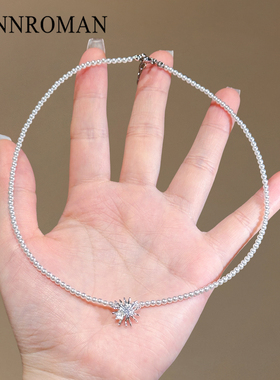 银色烟花吊坠珍珠项链女