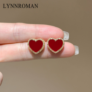 LYNNROMAN爱心红色耳钉女小众设计高级气质耳环镶钻2026新款耳饰