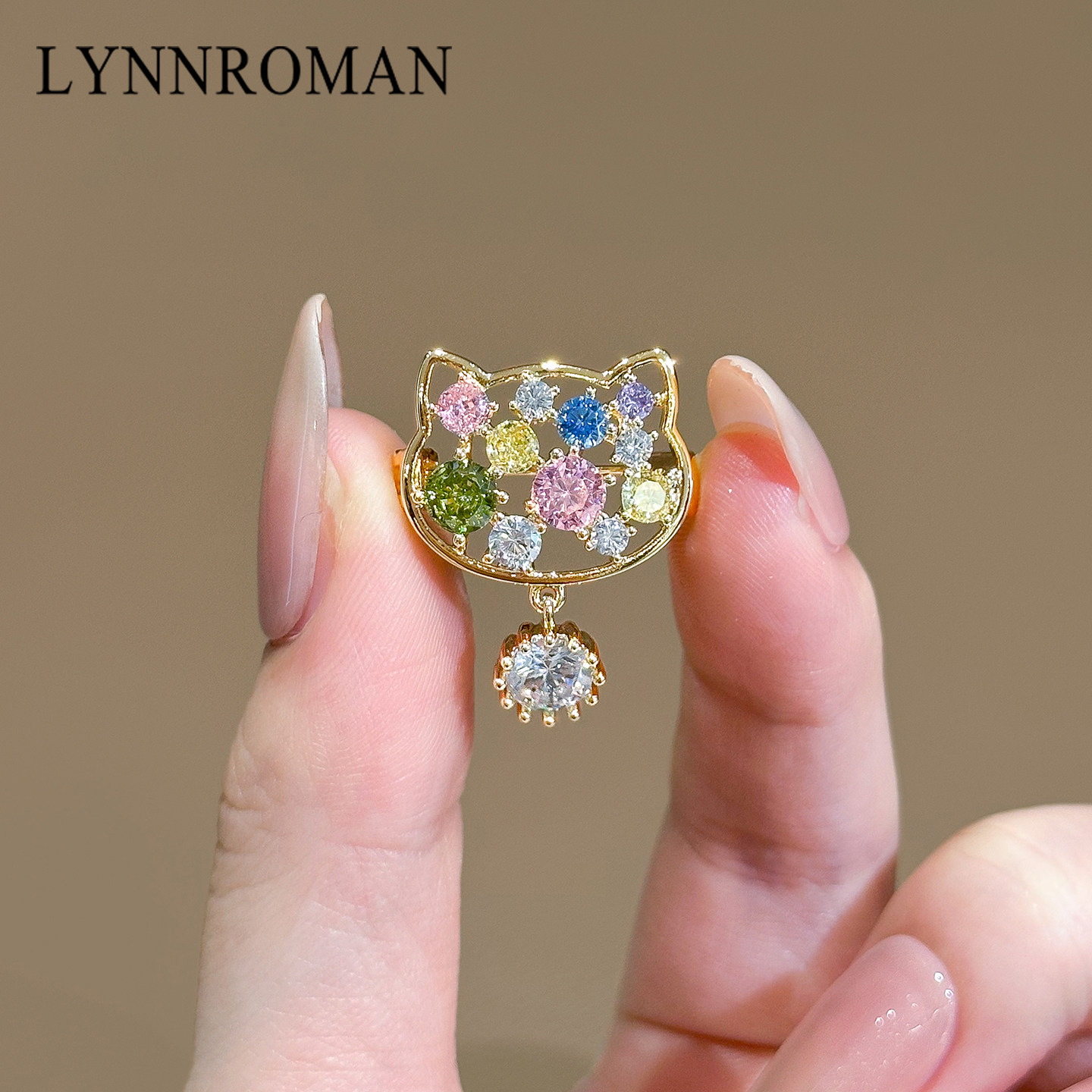LYNNROMAN彩色锆石猫咪胸针女高级轻奢精致时尚气质胸花别针配饰