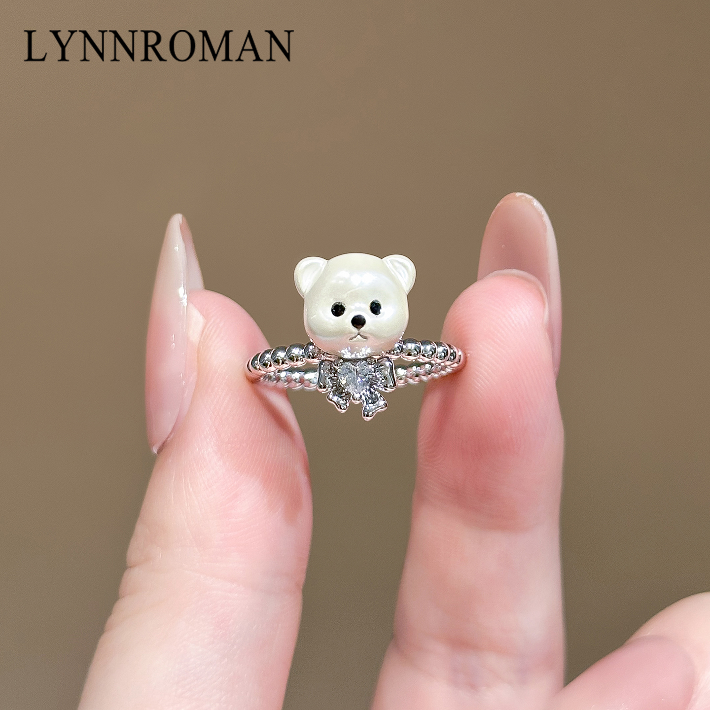 小熊水晶戒指女设计个性独特