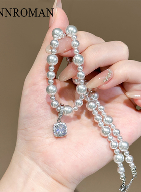 水晶吊坠珍珠项链女高级感