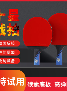 乒乓球拍碳素10星比赛专业级单拍一只长短柄双面反胶蓝海绵高弹力