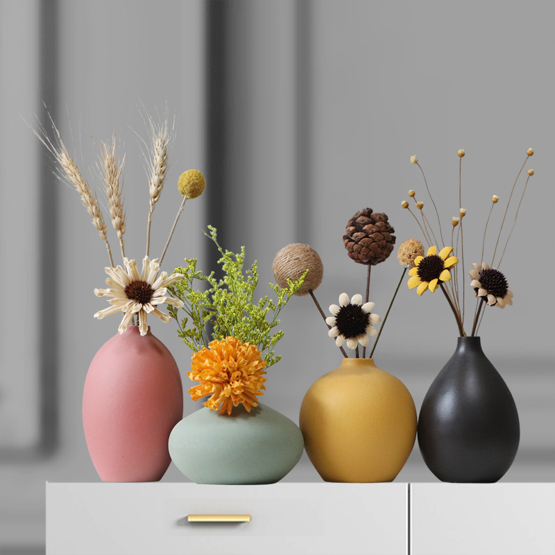 简约现代陶瓷小花瓶摆件客厅干花插花轻奢家居玄关茶几台面装饰品