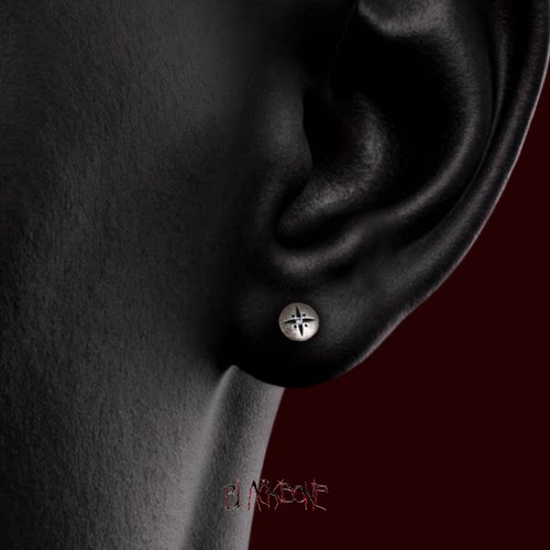 黑骨S925纯银十字芒星镶钻耳环