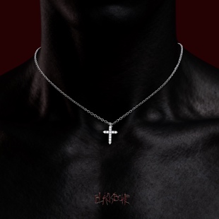 黑骨BLACKBONE S925纯银mini十字架满钻吊坠项链男女防过敏锁骨链