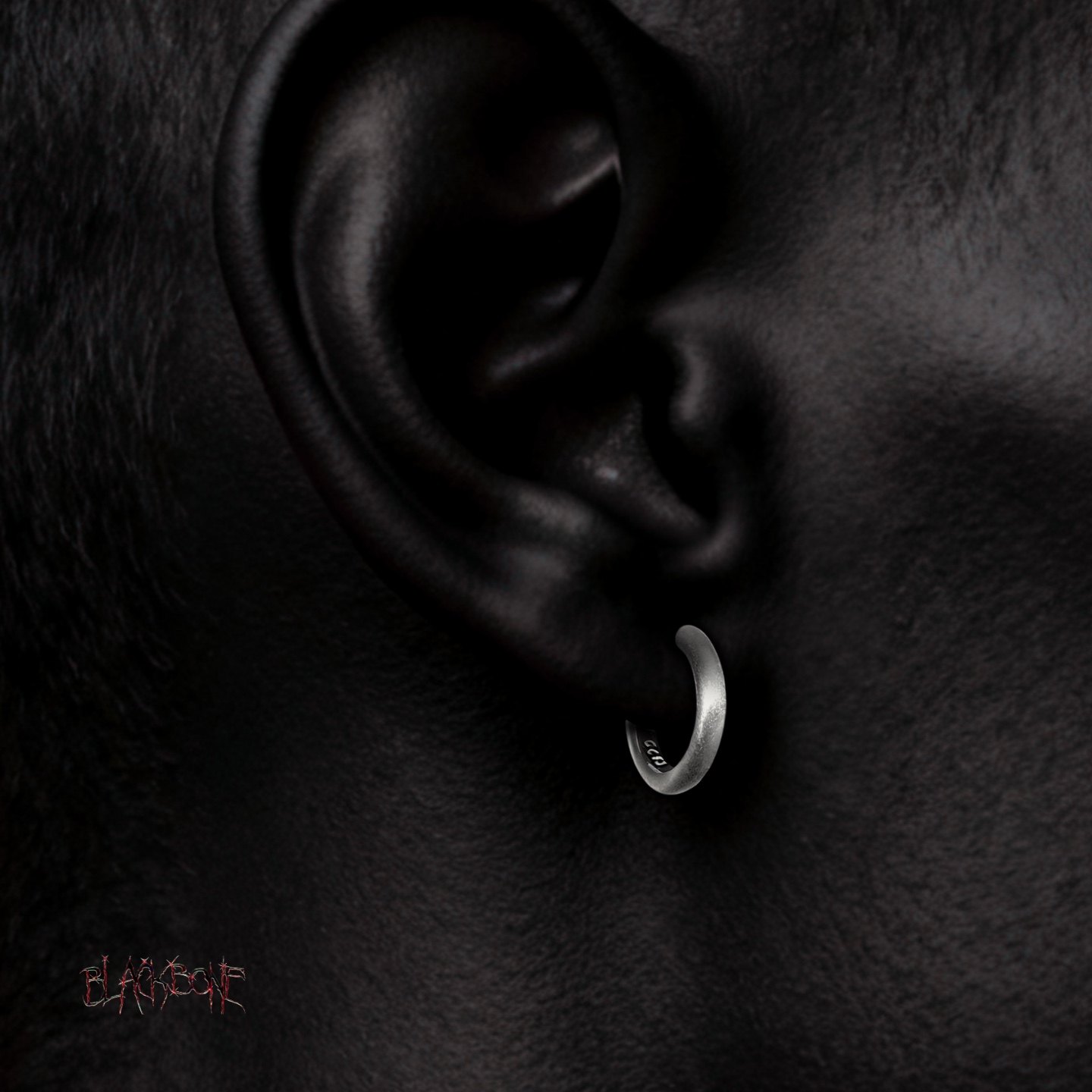 黑骨BLACKBONE S925纯银拉丝耳环实心极简潮流男女百搭耳圈简约