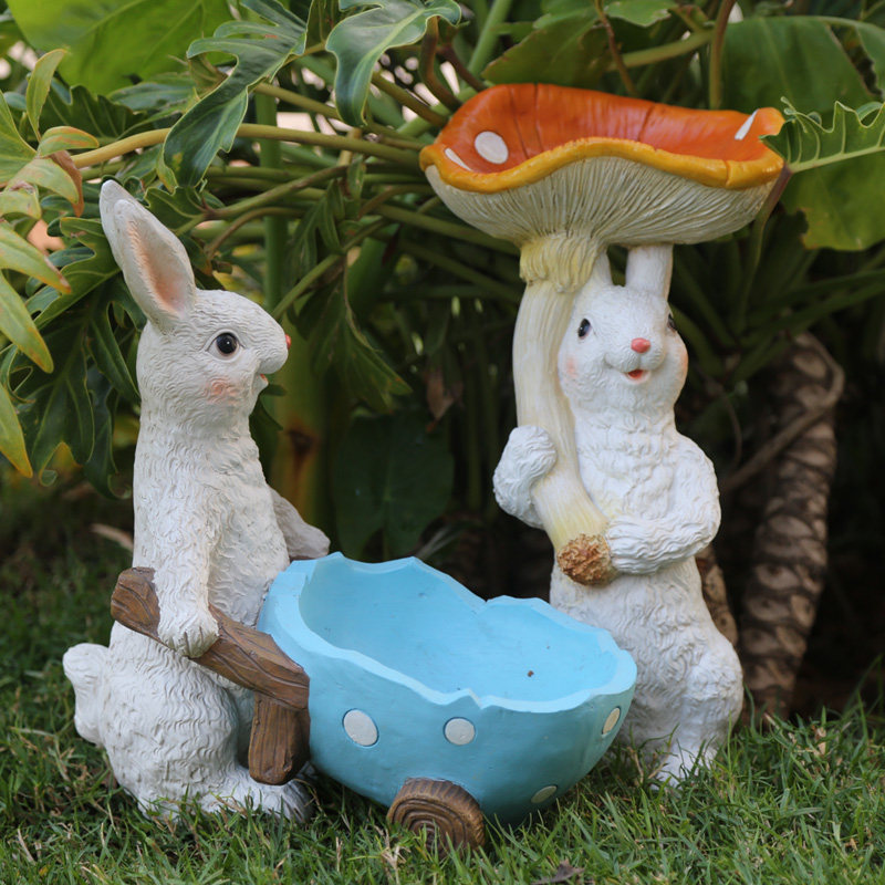 花园幼儿园林景观别墅庭院子户外创意多肉花盆树脂卡通兔子摆件