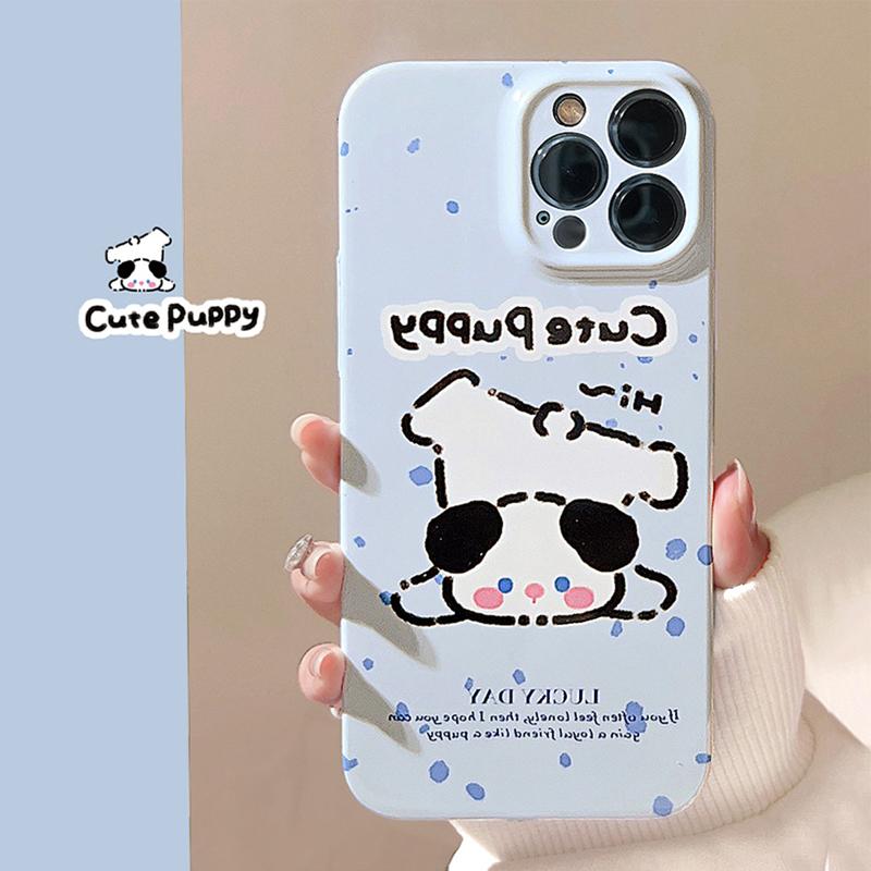 iPhone菲林手机壳奶蓝泼墨小狗适7/8/X/11/12/13/14/15/16pro max