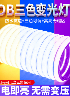 三色变光cob灯带led灯条220v家用客厅吊顶自粘变色软灯带条线形灯