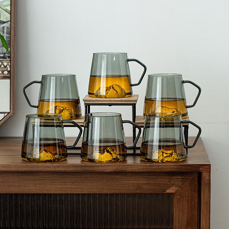 玻璃杯家用大容量水杯耐高温高硼硅泡茶杯办公带把喝水杯子6只装