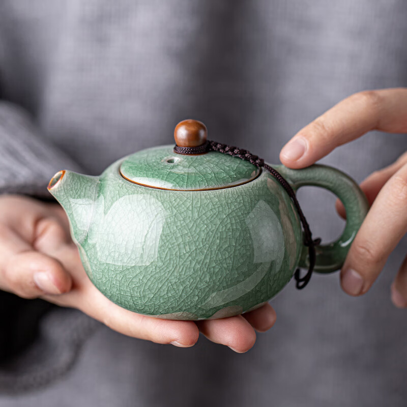 翠色冰片汝窑西施壶客养开片