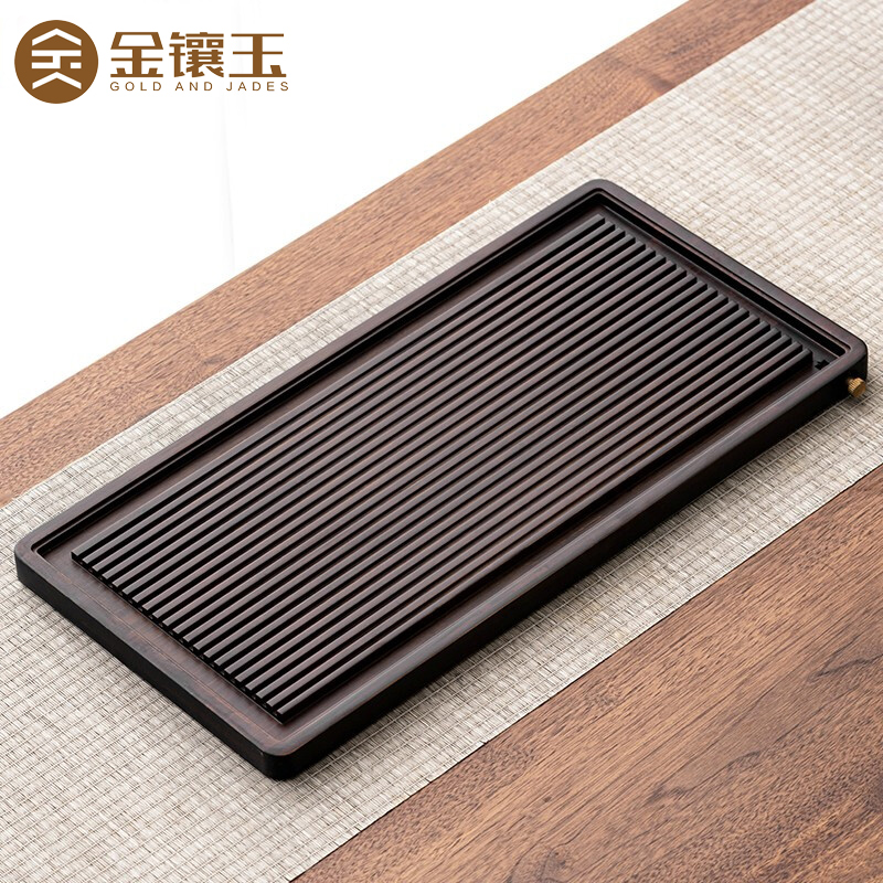 金镶玉竹制茶盘家用排水式功