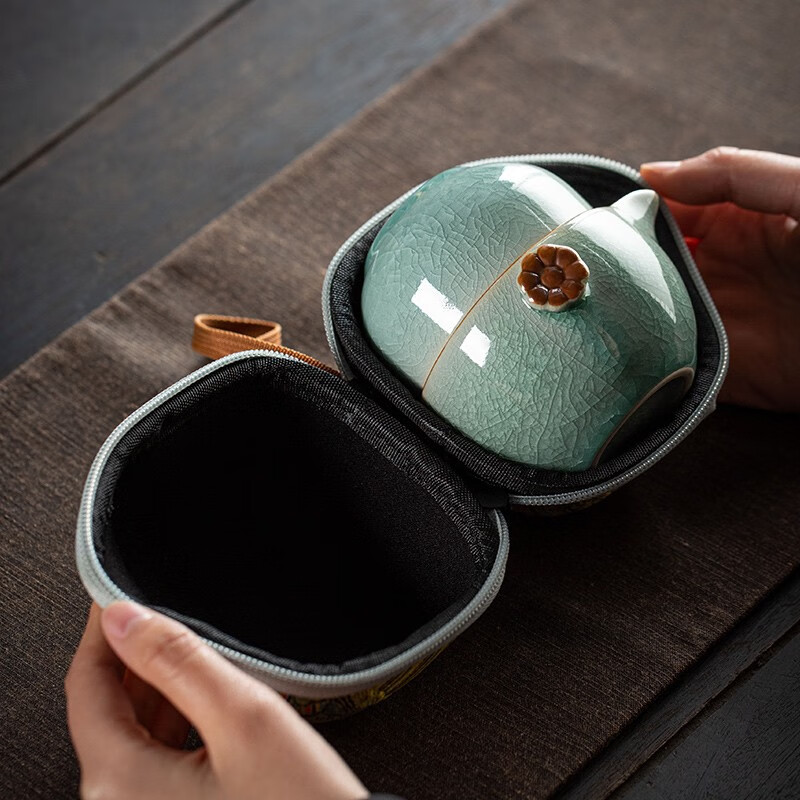 金镶玉旅行茶具套装一壶二杯便携式快客杯功夫泡茶壶杯户外露营