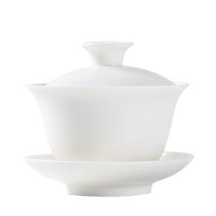 金镶玉羊脂玉瓷盖碗茶杯泡茶碗三才盖碗带盖子功夫茶具大号高档