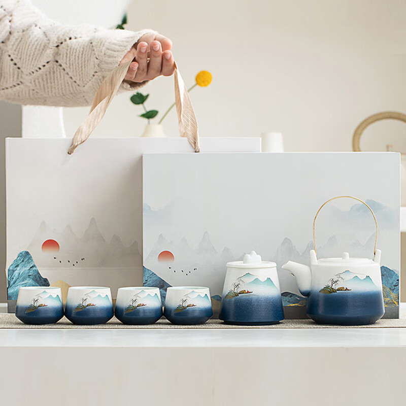 金镶玉敦煌提梁壶茶壶功夫茶具套装送长辈领导结婚开业商务礼品