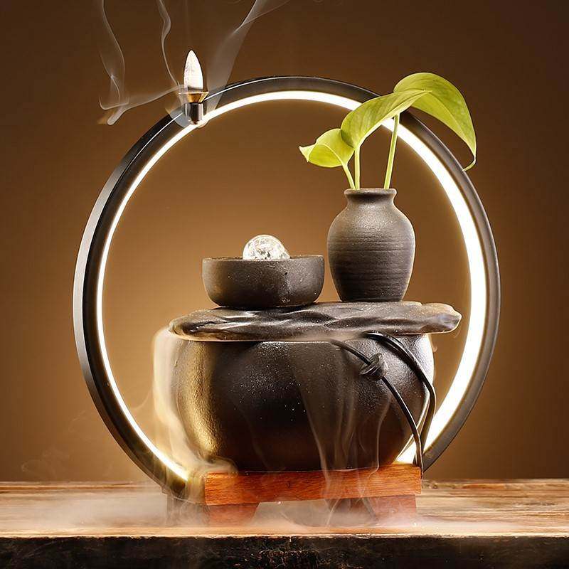 石磨流水摆件小型陶瓷鱼缸客厅办公室桌面家用循环水转珠摆件