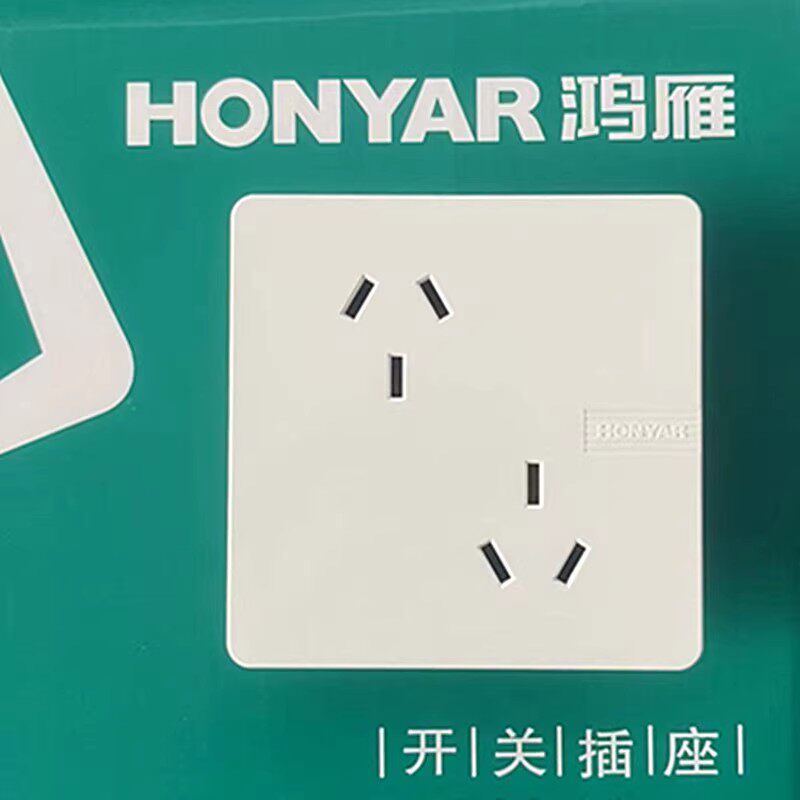 鸿雁86型双插两位两极带接地双三孔10A斜六孔插座墙壁电源面板