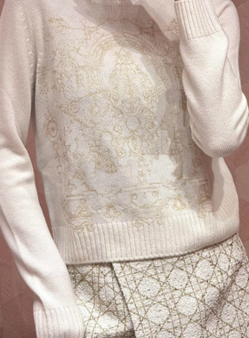 Freya公主风白色圆领套头毛衣 25FW秋冬五角星刺绣羊绒定染针织衫