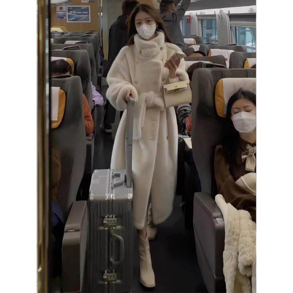 海宁水貂皮草女2024年新款立领皮毛一体加绒加厚皮草外套长版大衣