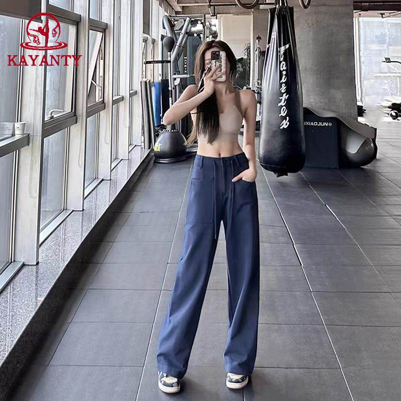 KAYANTY跑步健身弹力休闲裤套装宽松遮肉瑜伽裤女直筒训练运动裤