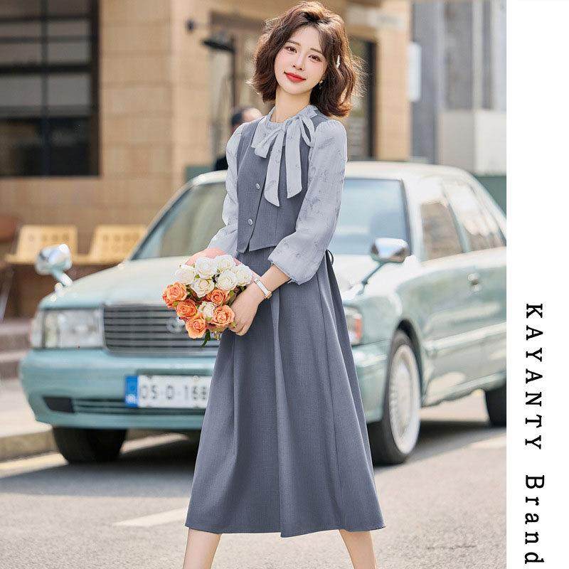 KAYANTY假两件连衣裙春秋2025年新款小香风衬衫裙气质长袖连衣裙