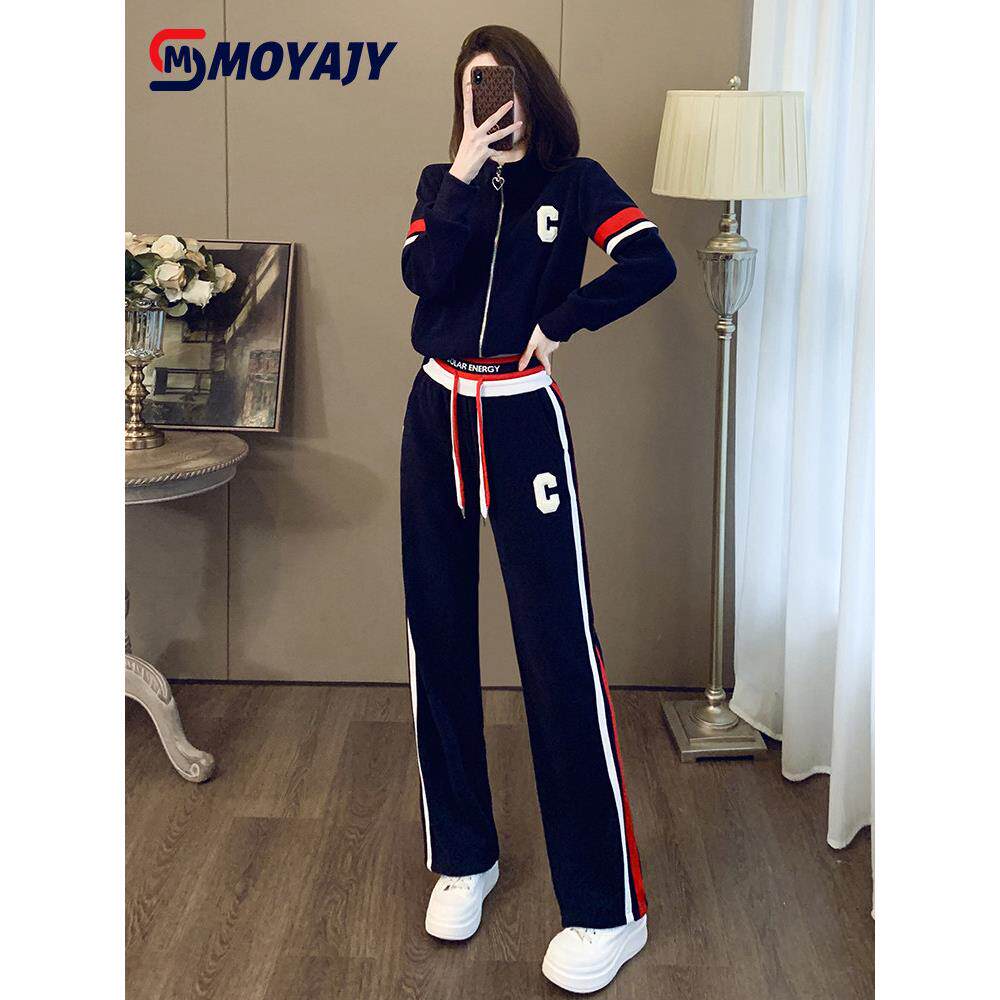 MOYAJY品牌运动服套装女2025年春秋休闲时尚韩版开衫修身显瘦灯芯