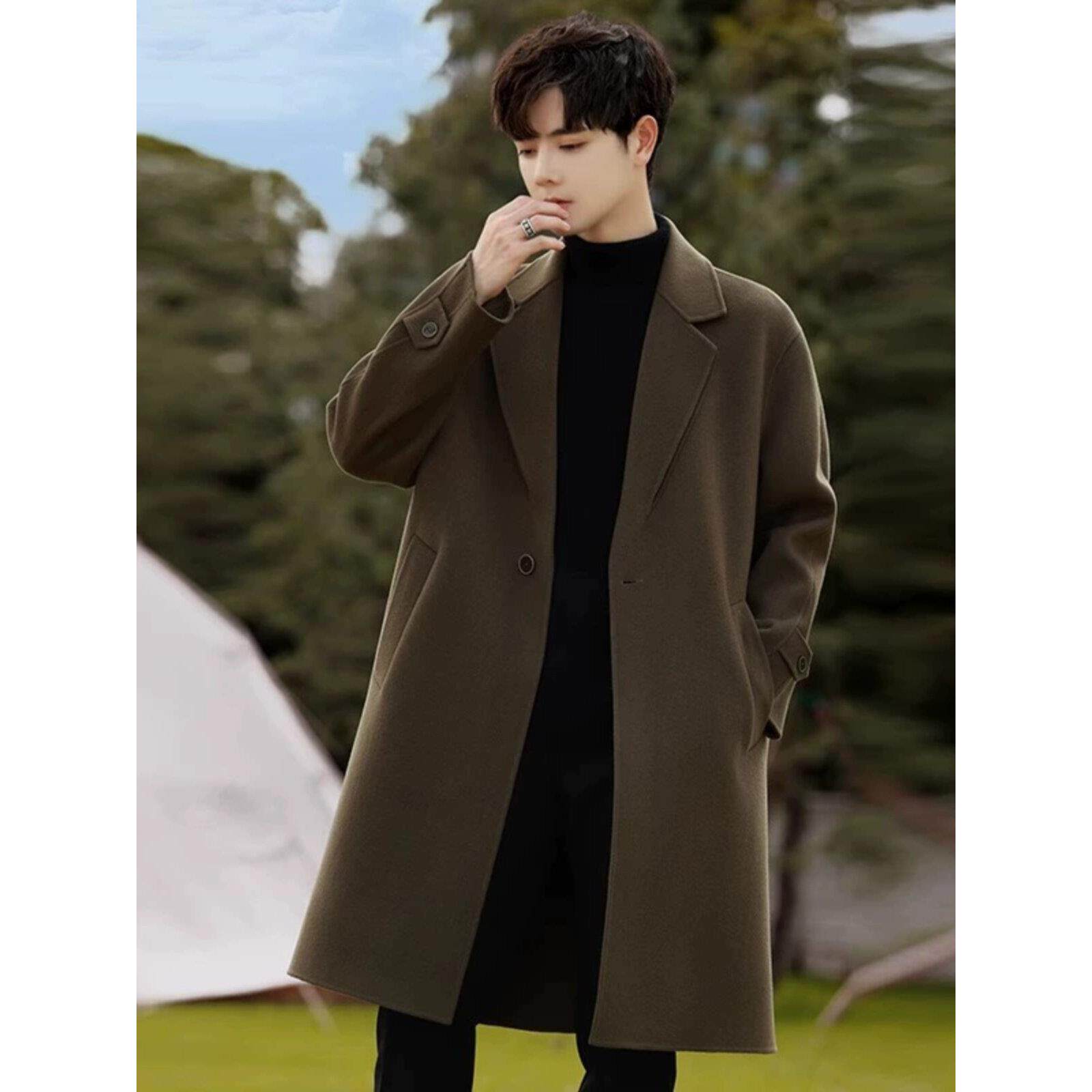 高级感双面羊绒大衣男士冬季2023新款潮流休闲宽松中长款毛呢外套