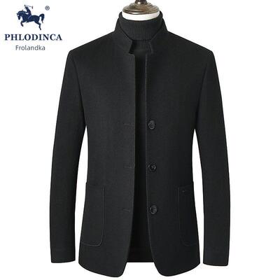 PHLODINCA 高端毛呢中山装男秋冬加厚中国风立领羊毛呢子西装外套