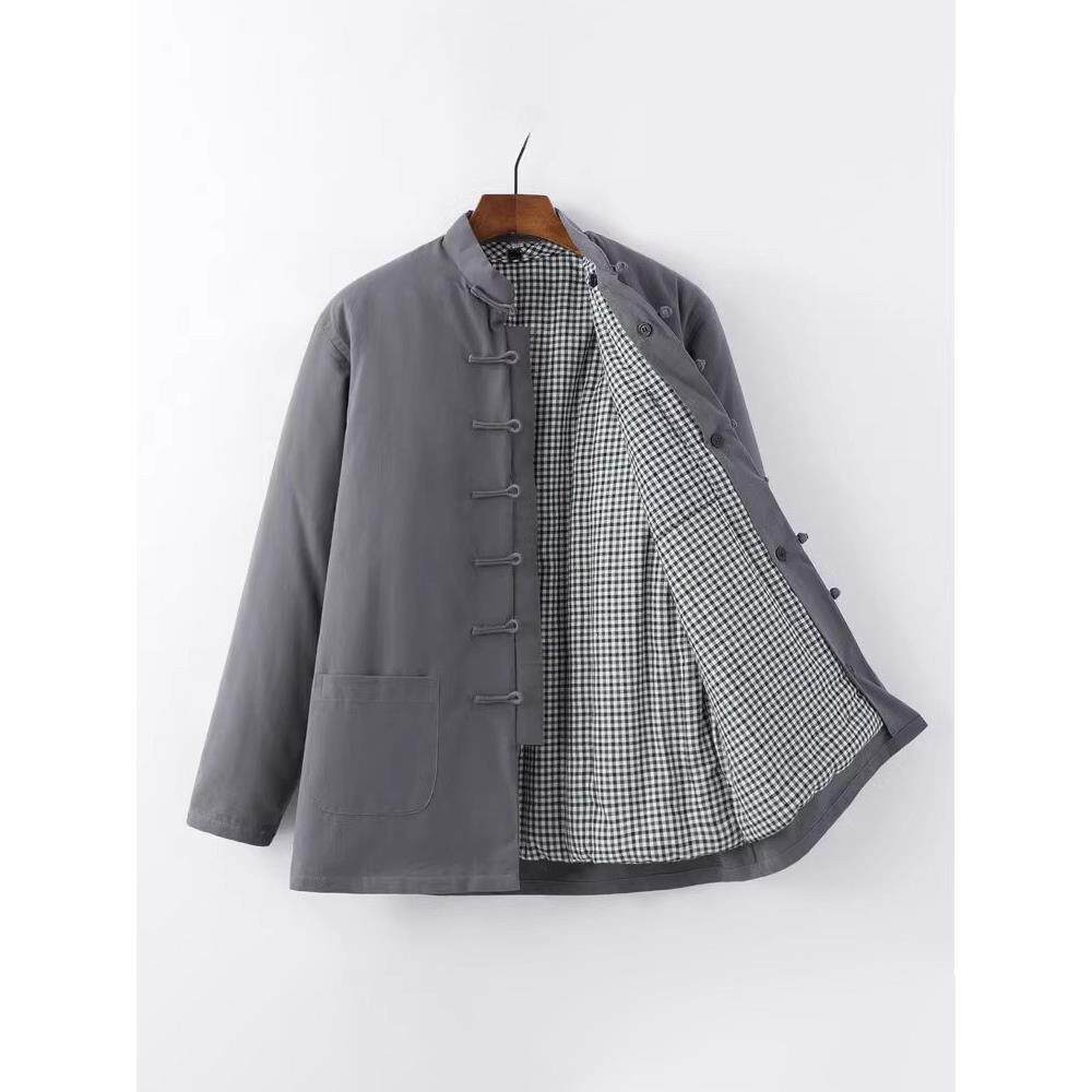 OULUCHEN中式唐装棉袄男秋冬加厚棉衣外套棉花手工棉服中老年汉服