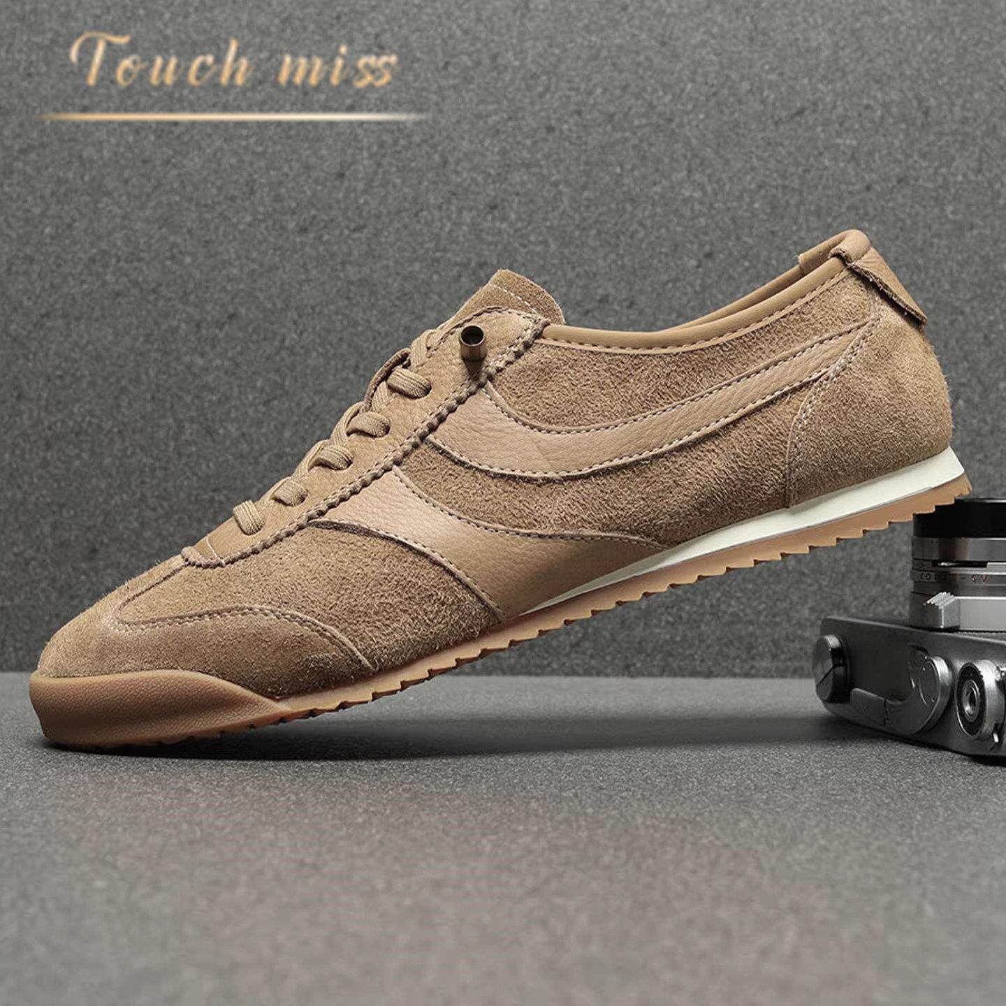 Touch Miss男鞋春季2026新款反绒皮德训鞋男百搭休闲鞋薄底阿甘鞋