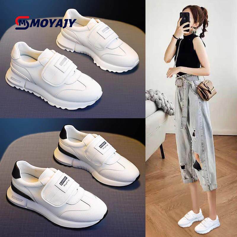 MOYAJY品牌鞋子女鞋春秋跑步轻便运动鞋休闲秋款增高魔术贴小白鞋