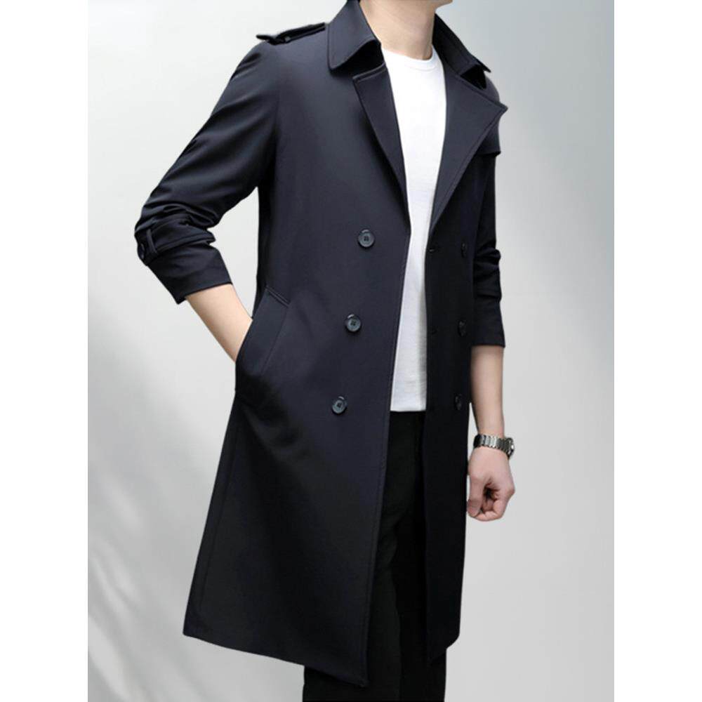 纪诗哲2025新款西装领中年男长款风衣外套春秋季商务休闲过膝大衣