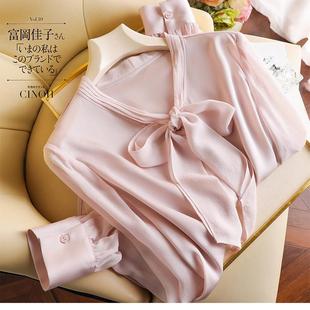 TOUCH MISS知性温柔感！法式蝴蝶结真丝衬衫女2025春季桑蚕丝上衣