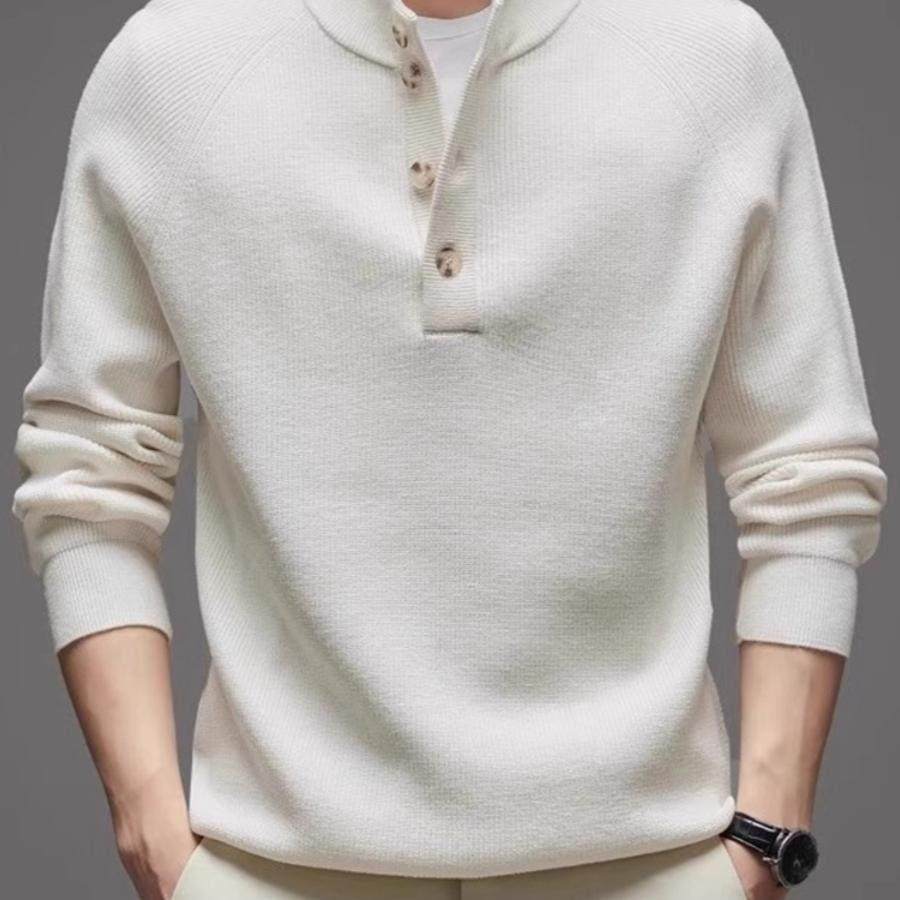 YENR 白色针织衫男士韩版轻熟风 内搭毛衣冬季纽扣立领羊毛衫男装