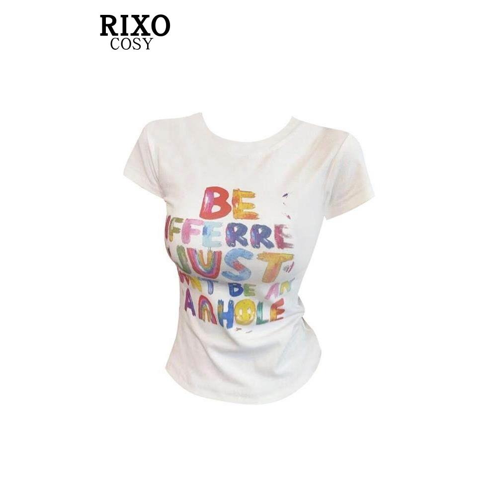 RIXO COSY美式辣妹字母涂鸦印花短袖T恤女夏季休闲修身显瘦短上衣