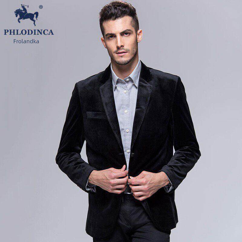 PHLODINCA 秋冬西装外套男宽松大码金丝绒商务休闲加肥加大单西装