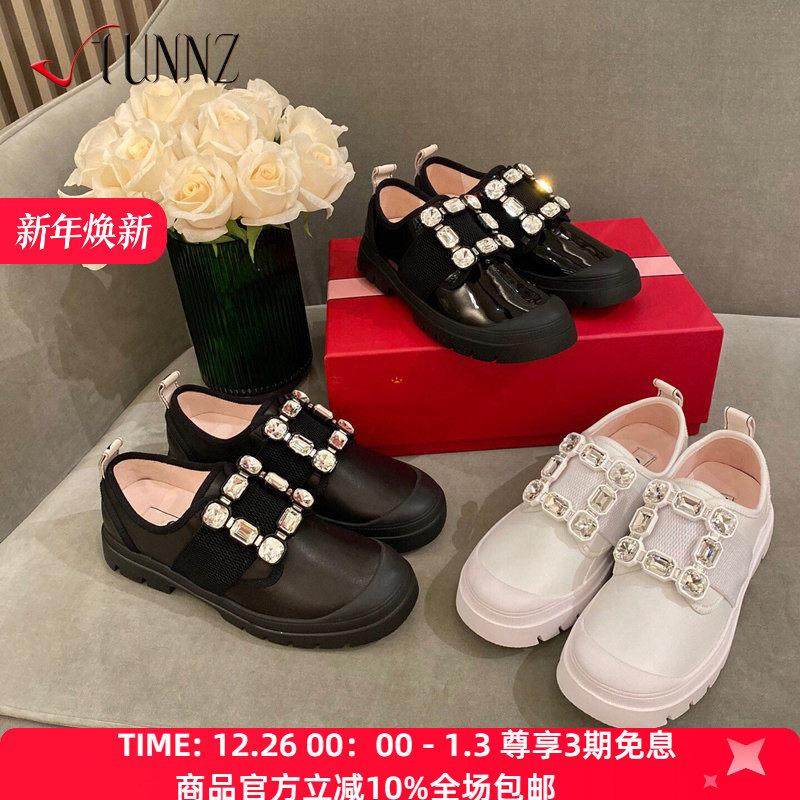 Hunnz RV钻扣云朵鞋女春秋新款真皮平跟深口百搭复古圆头休闲单鞋,女鞋,深口单鞋,淘宝优惠券,粉丝福利购,淘宝优惠卷