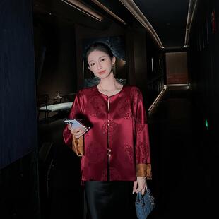 新款 2025年春秋季 暗纹提花通勤气质上衣 国风短外套女装 红色新中式