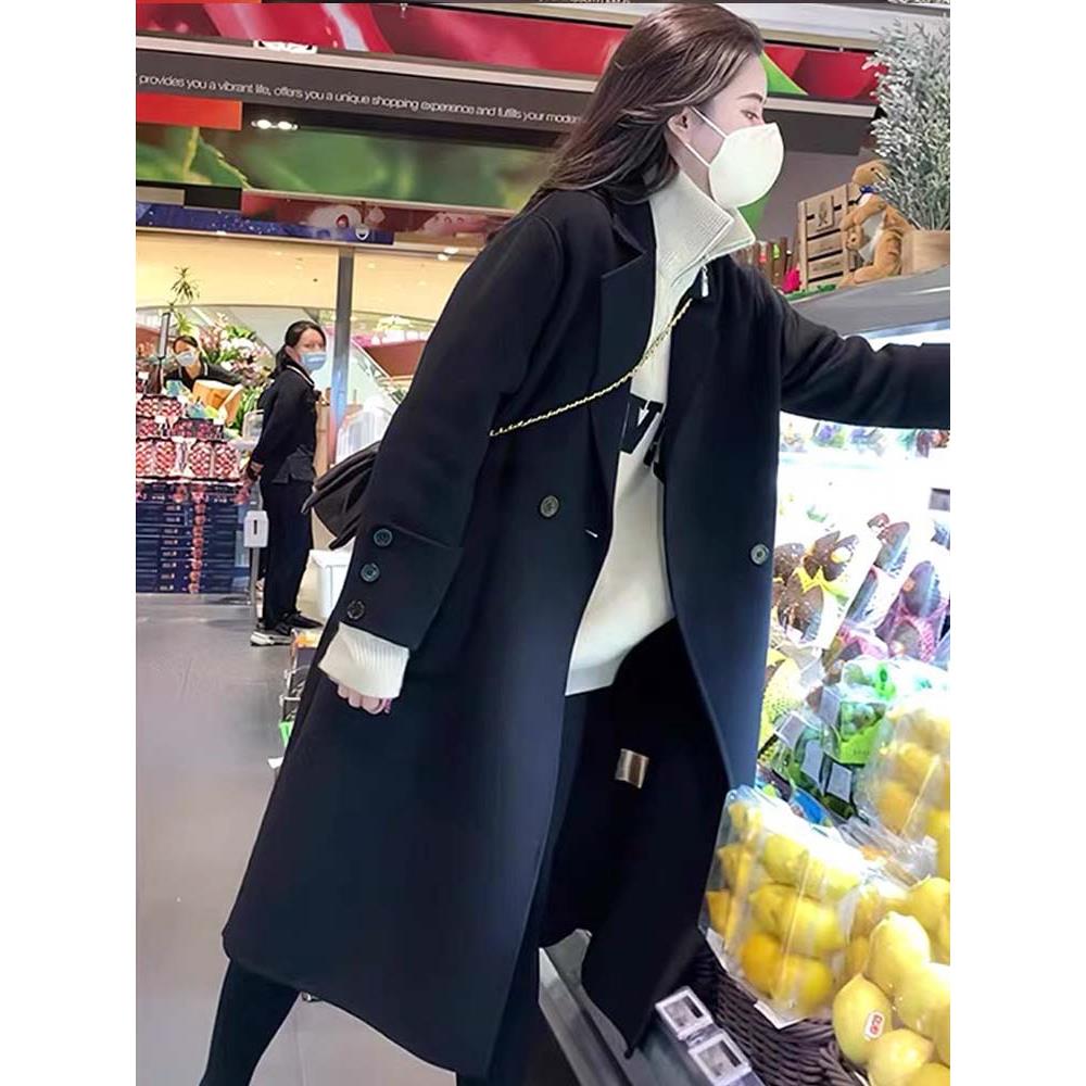 双面羊绒大衣女中长款2025秋冬季新款赫本风韩系温柔黑色毛呢外套