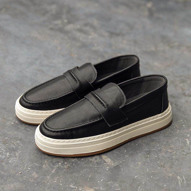 2024新款手工皮鞋男日系真皮覆古水洗一脚蹬懒人鞋单鞋软底豆豆鞋