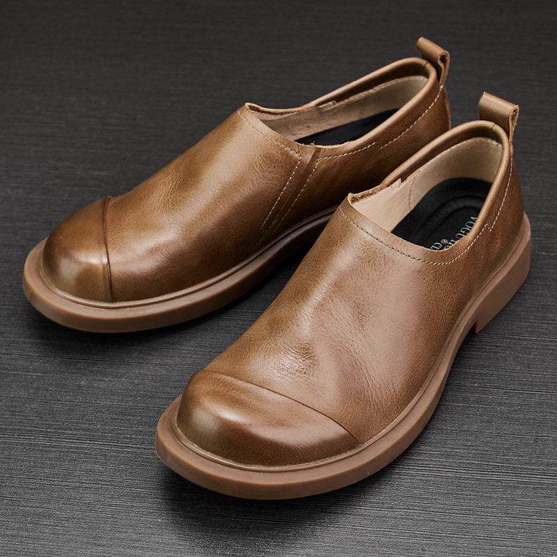 手工男鞋春季新款真皮透气男士商务休闲皮鞋软底套脚懒人乐福鞋男