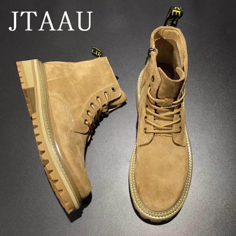 马丁靴男短靴秋季小众拉炼男靴真皮大黄靴厚底工装靴英伦风沙漠靴