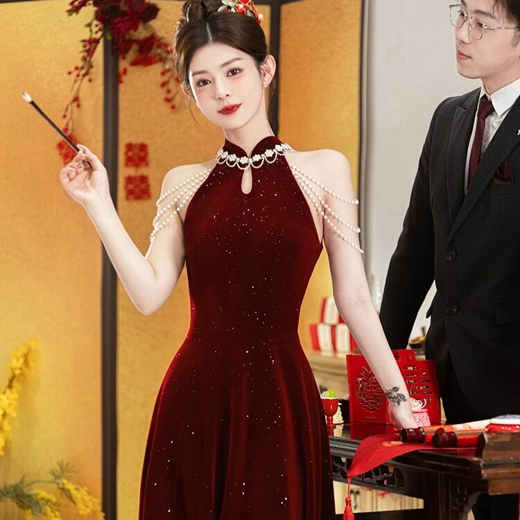 法国Lemond tajoes红色敬酒服新娘轻奢小众新中式结婚订婚礼服裙
